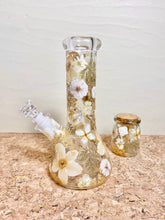 Load image into Gallery viewer, Flower Bong | White and Gold Floral Beaker