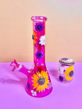 Load image into Gallery viewer, Pink Iridescent Bong with Flowers