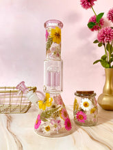 Load image into Gallery viewer, Bong with pink flowers and translucent pink percolator