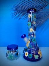 Load image into Gallery viewer, bong with blue accents and real flowers