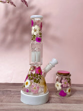Load image into Gallery viewer, bong with pink flowers and white percolator