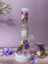 Load image into Gallery viewer, bong with purple flowers and white percolator