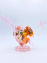 Load image into Gallery viewer, Cupids bow heart bong with real flowers