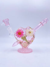 Load image into Gallery viewer, Cupids bow heart bong with real flowers