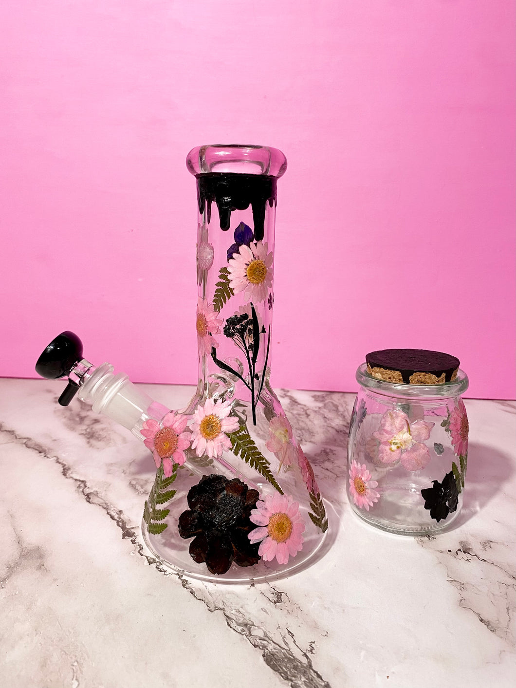 Floral Beaker- Pink & Black
