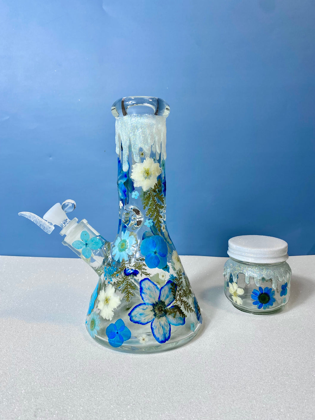 Flower Bong | Blue Floral Beaker