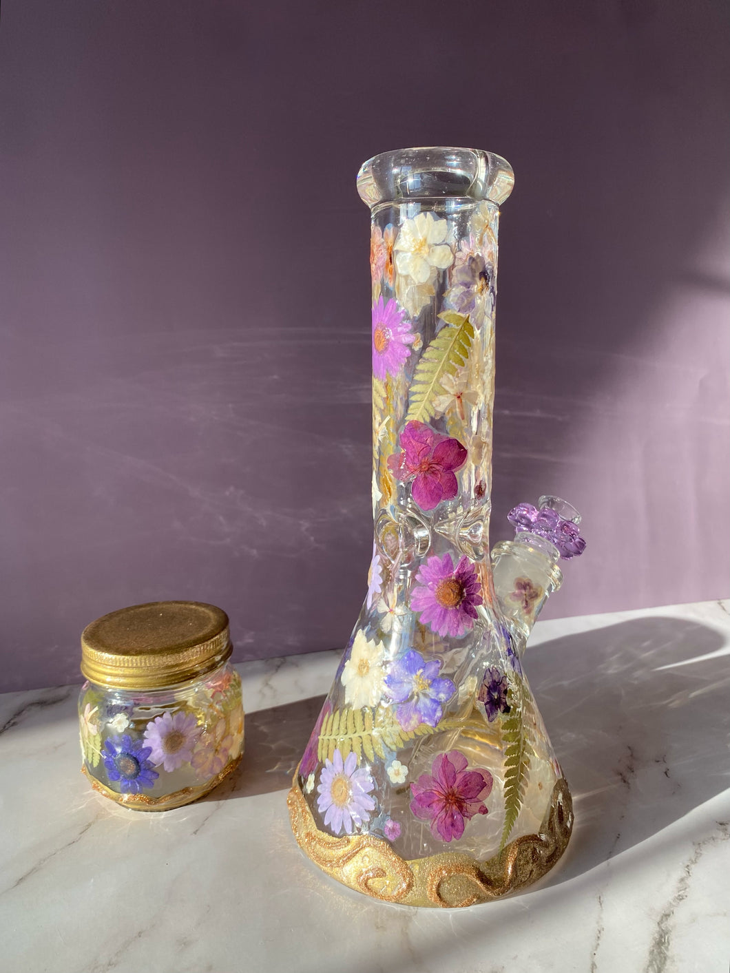 Flower Bong | Gold & Purple