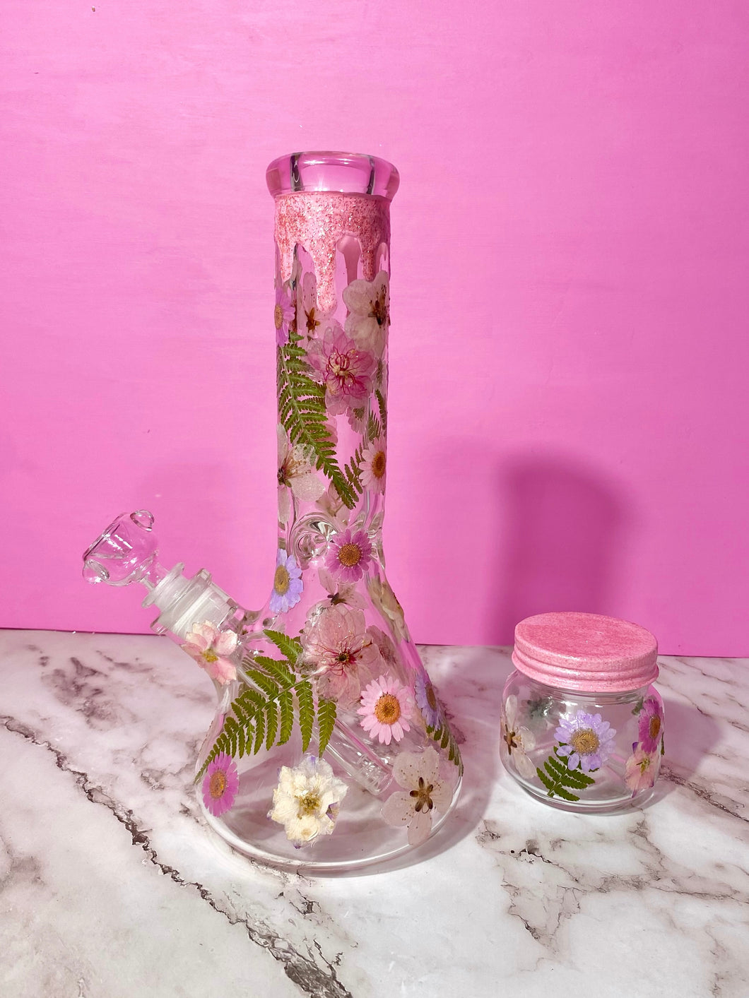 Floral Beaker- Pink Drips