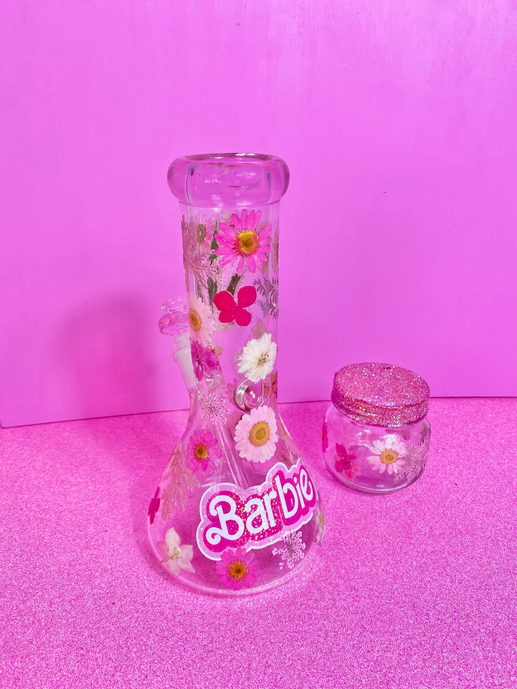 pink barbie bong with flowers