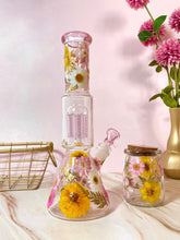 Load image into Gallery viewer, Bong with pink flowers and translucent pink percolator
