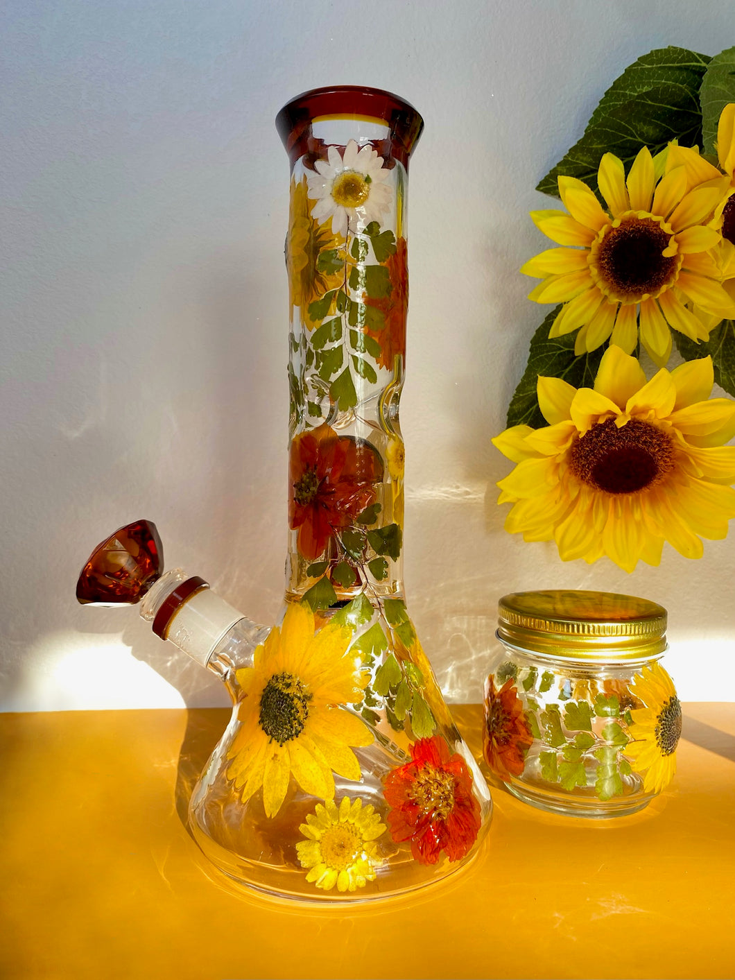 amber accents bong covered in real flowers