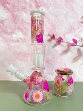 Load image into Gallery viewer, beaker with pink flowers and white percolator
