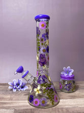 Load image into Gallery viewer, bong with purple flowers and butterfly
