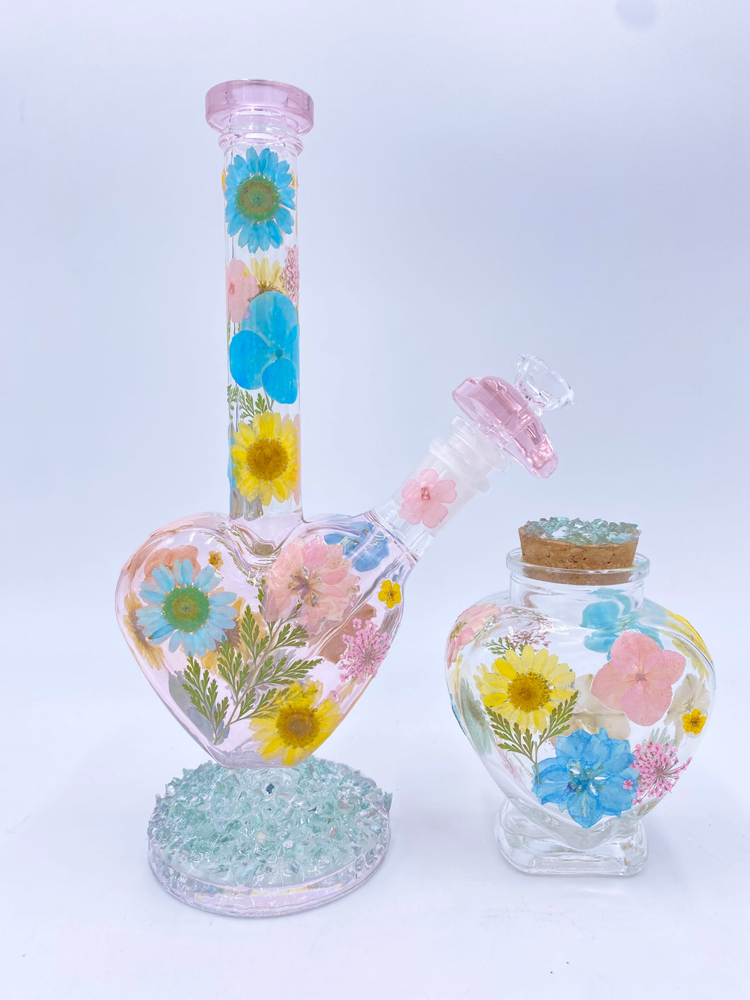 heart bong covered in real flowers