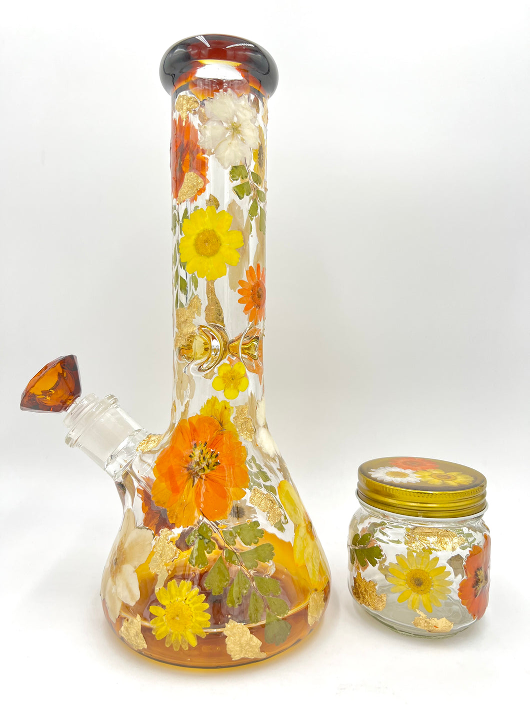 Amber Floral Beaker