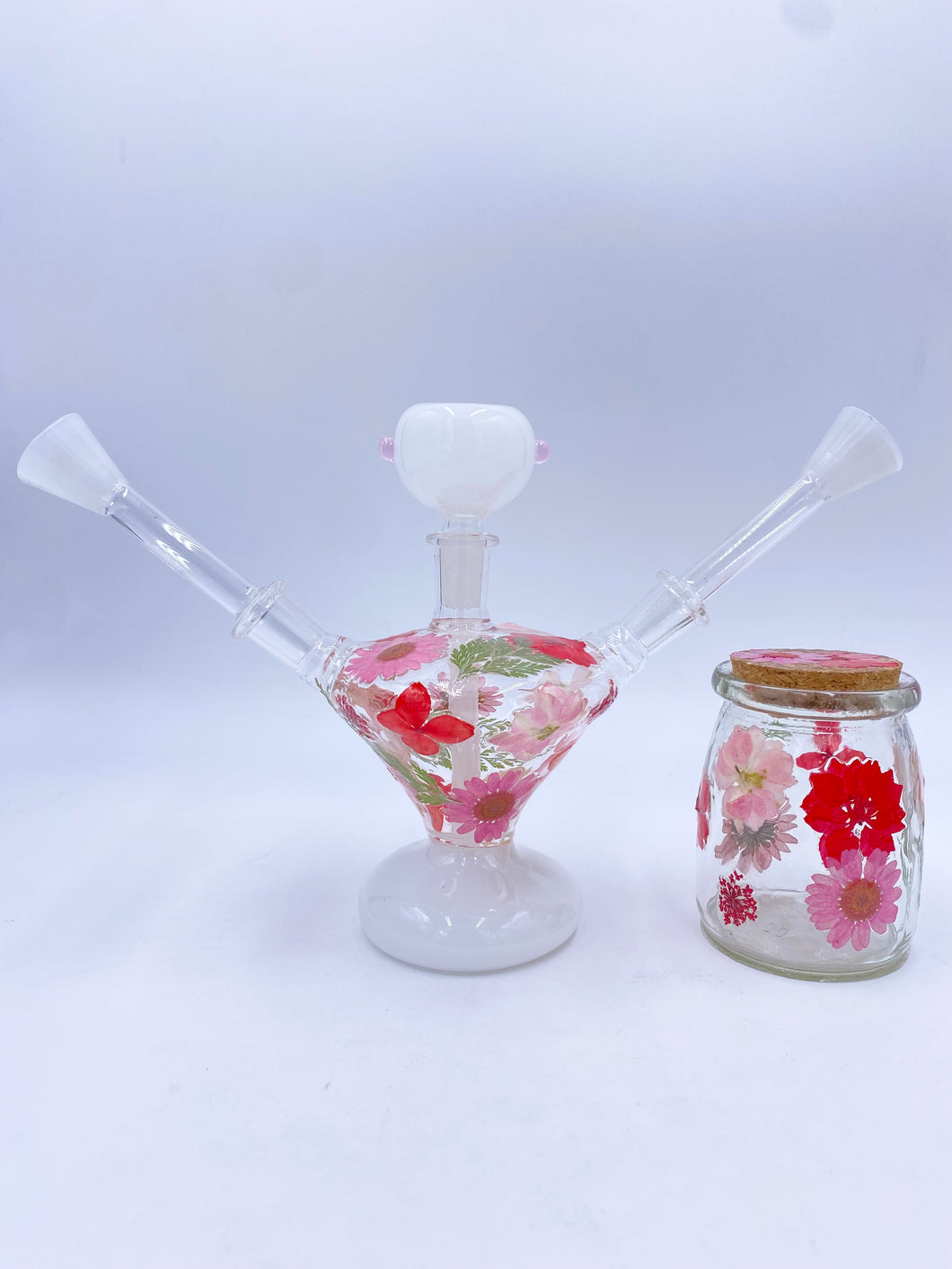Double two person bong with real flowers