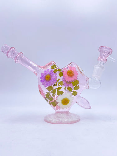 Cupids bow heart bong with real flowers