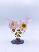 Load image into Gallery viewer, mini heart joint bubbler covered with real flowers
