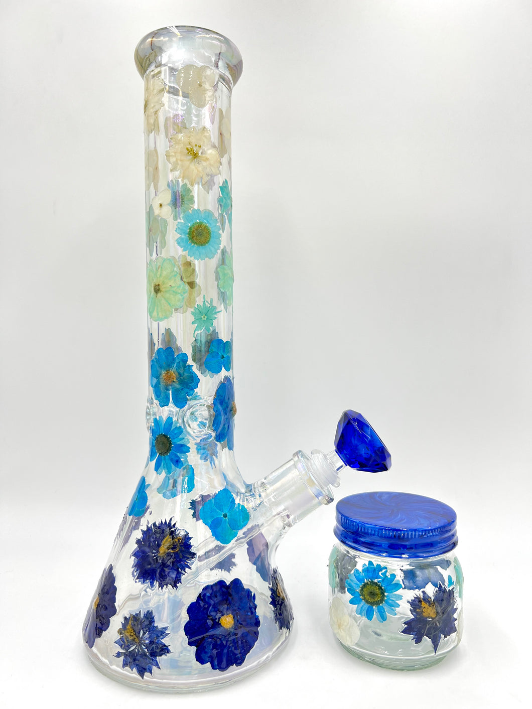 Iridescent Blue Ombré Floral Beaker