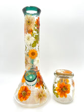 Load image into Gallery viewer, Teal Floral Beaker W/ Perc
