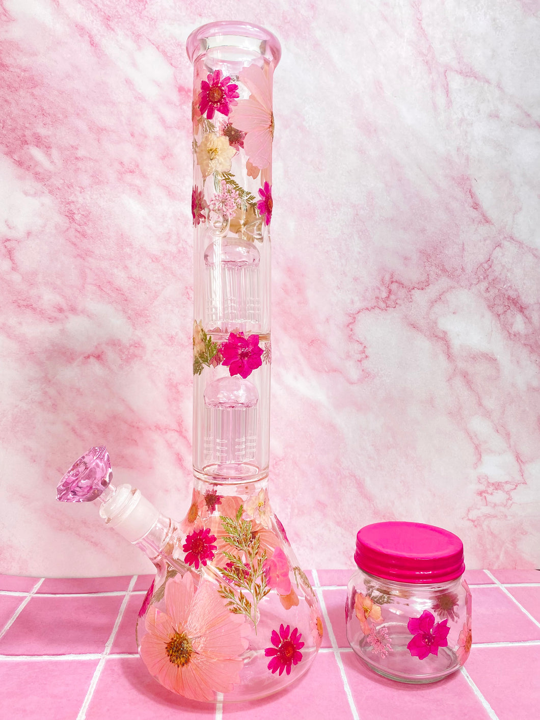 Flower Bong | Pink Floral Beaker