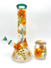 Load image into Gallery viewer, Teal Floral Beaker W/ Perc
