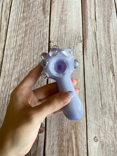 light purple hand pipe with glass bubbles